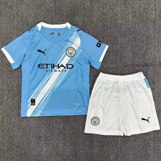 2025/26 Manchester City Home Short Sleeve Kids Jersey