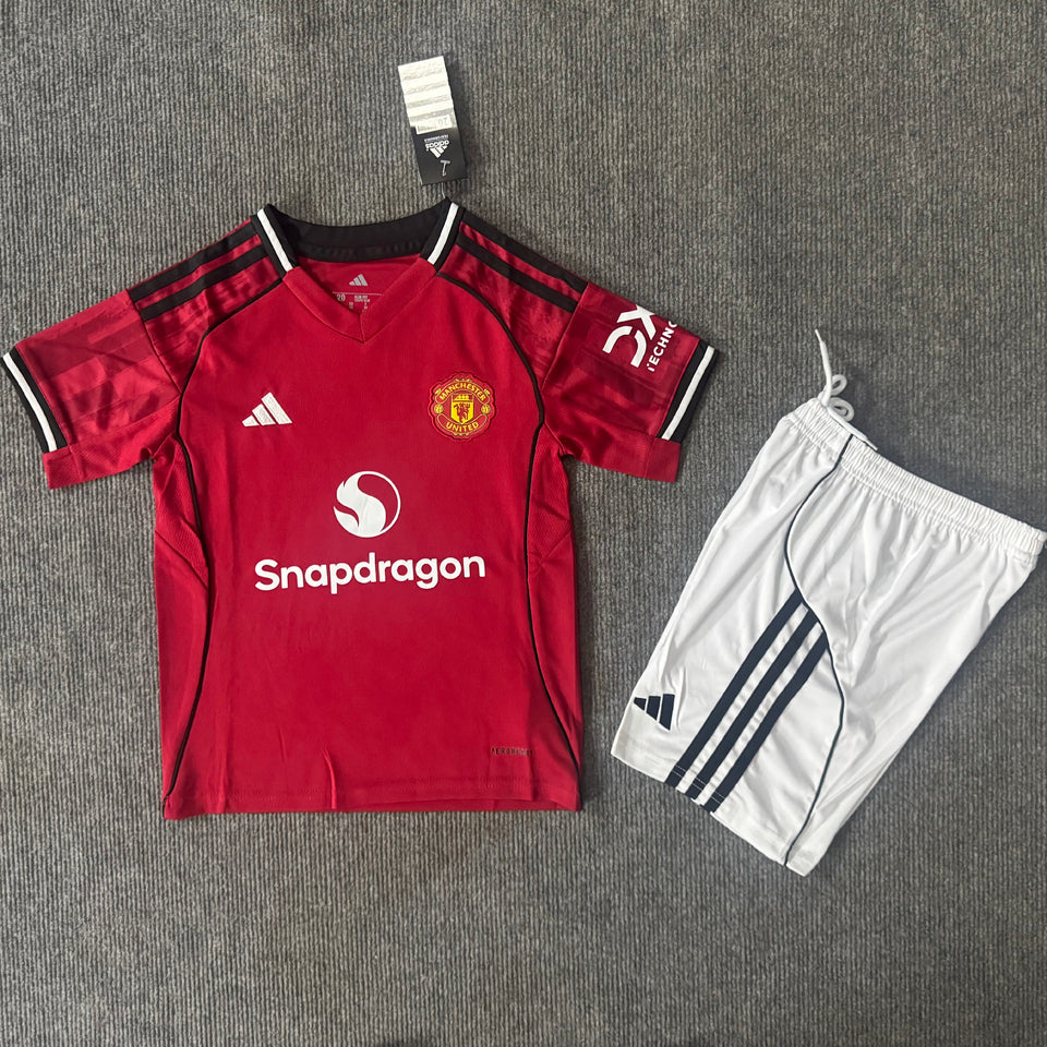 2025/26 Manchester United Home Short Sleeve Kids Jersey